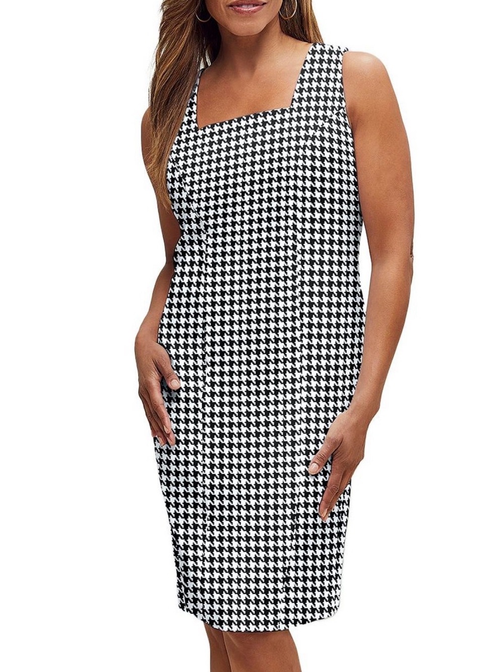 Jessica London Black & White Houndstooth Sleeveless Shift Dress SZ 22W